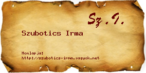 Szubotics Irma névjegykártya